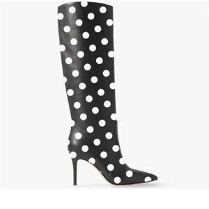 FOWT Women Wide Calf Knee High Boots High Heels Long Booties Pointed Toe  Black
